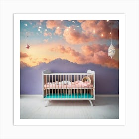 A Photo Of A Newborn Baby Sleeping In A Crib 1 Art Print