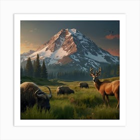 Mountain Deer Grazing Art Art Print
