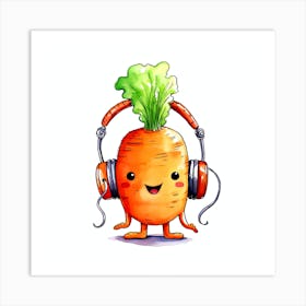 Cute Carrot With Headphones Art Print