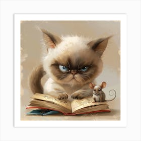 Grumpy Cat Reading Book Art Print