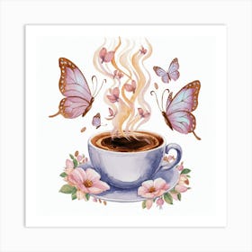 Coffee Cup With Butterflies Art Print