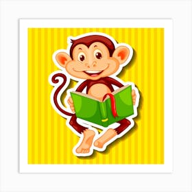 Monkey Reading A Book, little monkey reading storybook Art Print