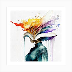 Book Head Watercolor Painting Art Print