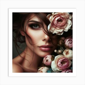 Beautiful Woman With Flowers 5 Art Print