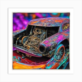 Psychedelic Biomechanical Freaky Scelet Car From Another Dimension With A Colorful Background 5 Art Print