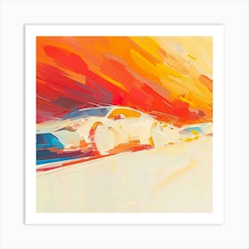 Racing Cars In The Sunset Art Print