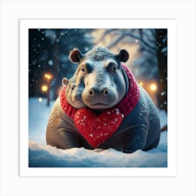 Firefly Heart Melting Hippo In Cozy Winter Wonderland 12443 (2) Art Print