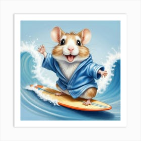 Hamster On A Surfboard 2 Art Print