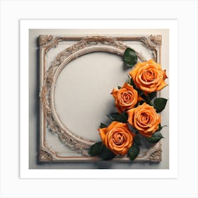 Orange Roses In A Frame 4 Art Print