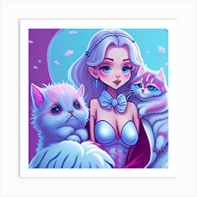 Princess With Cats Art Print