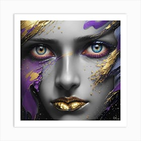 Gold And Purple Face - Ai Art Print