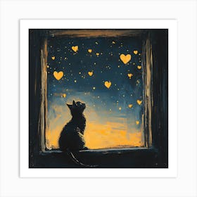 Dreamy Night Sky with Heart Stars Cat 4 Art Print