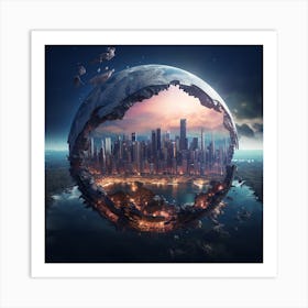 Igiracer Broken In Half Planet With Amazing City Inside 5 Art Print