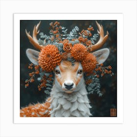 Deer With Flowers 1 Art Print