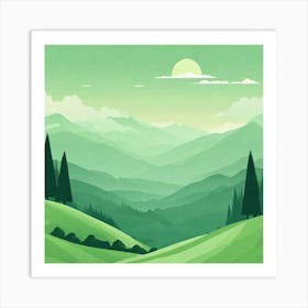 Misty mountains background in green tone 23 Art Print