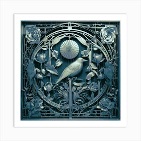 Bird And Roses Metal Wall Art UK Art Print