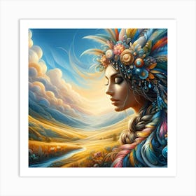 Beautiful Woman With Feathers Art Print