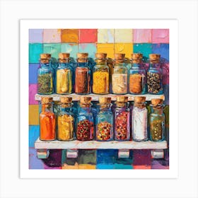 Spices On A Shelf Pastel Checkerboard 1 Art Print