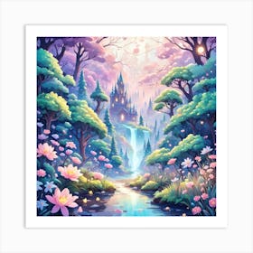 A Fantasy Forest With Twinkling Stars In Pastel Tone Square Composition 237 Art Print