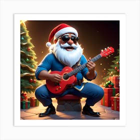 Santa Claus Playing Guitar Art Print