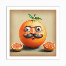 Orange With Mustache 12 Art Print