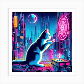 Neon Cat Art Print