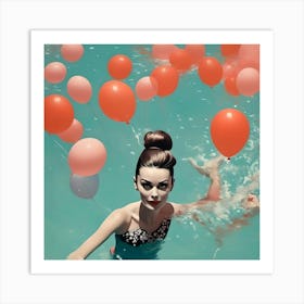 Audrey Hepburn In The Water With Balloons Art Print