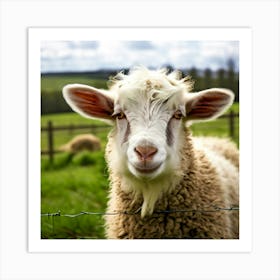 Fur Pet Cute Wool Farm Animal Wood Countryside Head Shot Country Head Graze Mammal Green (4) Art Print