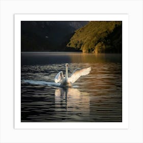 Firefly Majestic Swan Gliding Over Mystical Lake 2439 (2) Art Print