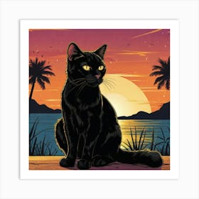 Cat at sunset Art Print