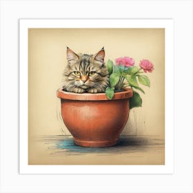 Cat In A Pot 6 Art Print