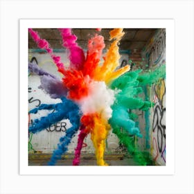 Exploding Colored Paint Off A Canvas In Front O Art Print