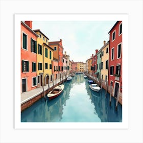 Picturesque Venetian Canals In Watercolor, With Colorful Facades And Reflections 1 Art Print