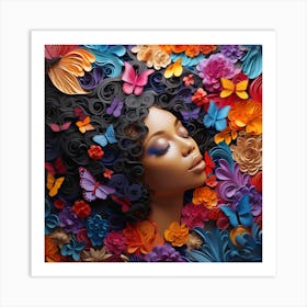 Afro-American Woman With Butterflies 4 Art Print