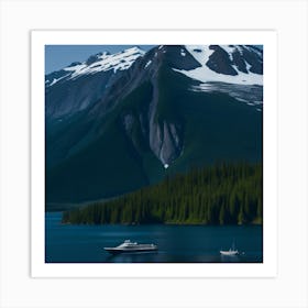 Cruise Ship Sails Past A Mountain Art Print