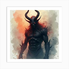 Demon Surrounded By Shadows, Watercolor, Intense Colors 1 Art Print