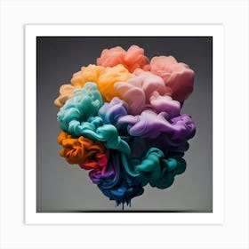 Abstract Long Cloud Of Colourful Smoke On A Grey (3) Art Print