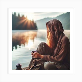 Woman Sitting By The Lake Art Print