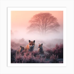 Foxes In The Mist 5 Art Print