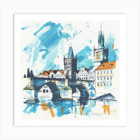 A Prague With Charles Bridge Expressive Strokes Art Print