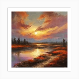 Sunset Over The River Art Print