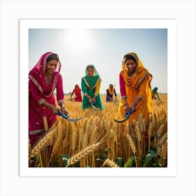 An Image Of Women Working In Wheat Field In Punjab, Pakistan Poster