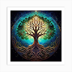 Tree Of Life, A Tree Of Life With Interconnected Roots And Branches Representing Unity And Growth 1 Art Print