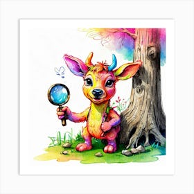 Colorful Deer With A Magnifying Glass Art Print