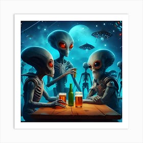 Aliens Sitting Around A Table Drinking Beer Art Print