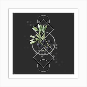 Vintage Olive Tree Branch Botanical with Geometric Line Motif and Dot Pattern n.0204 Art Print