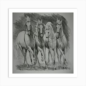 Four Horses Running Art Print