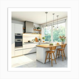 Modern Watercolor Kitchen, Bright And Stylish Aesthetics 1 Art Print