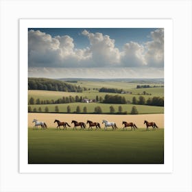 Horses In The Field 1 Art Print