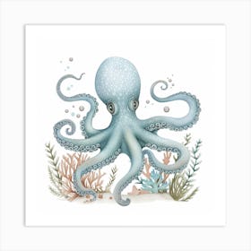 Storybook Style Octopus With Ocean Plants 4 Art Print